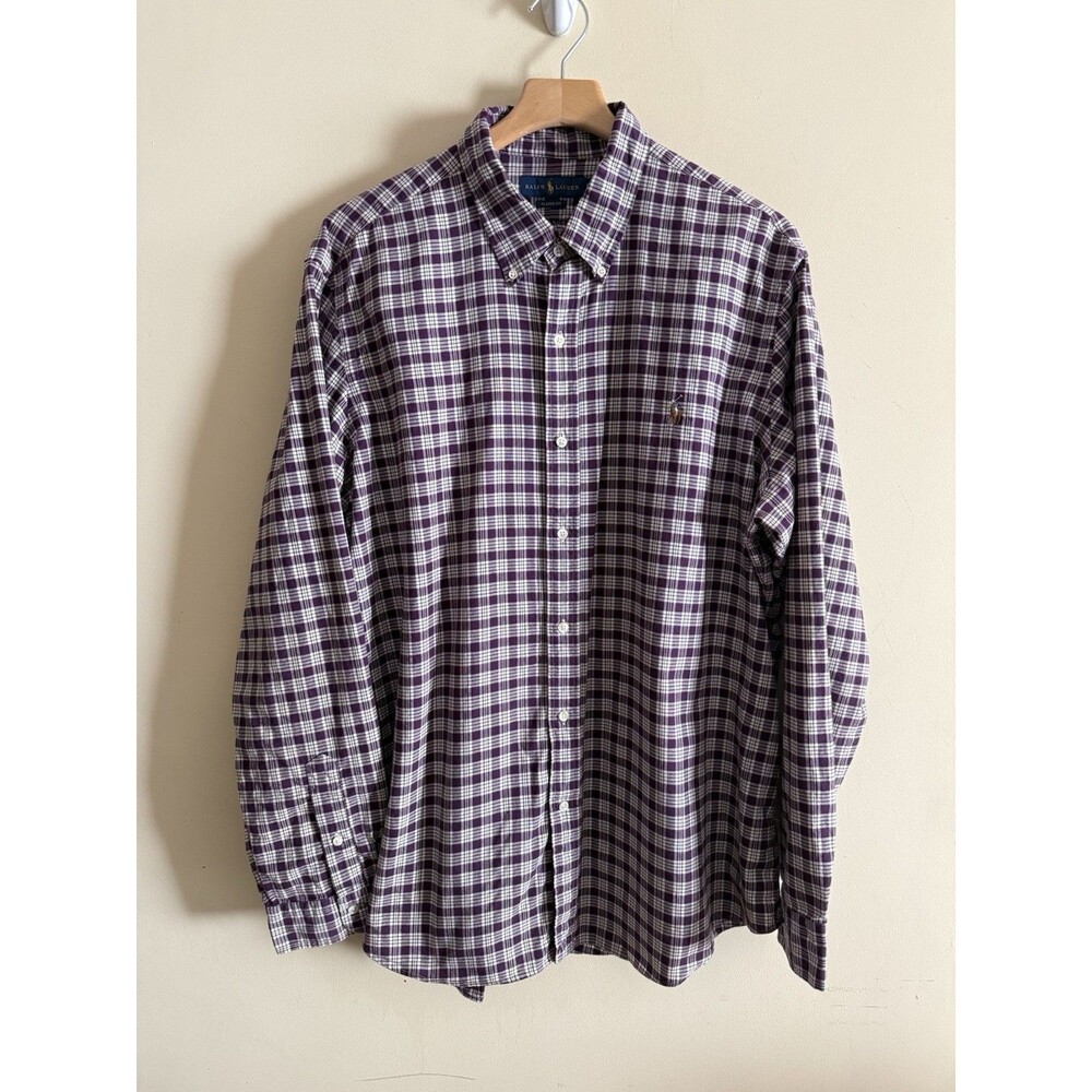 Ralph Lauren Oxford Shirt Men XXL Dark Purple Plaid Classic Button Down Pony‎
